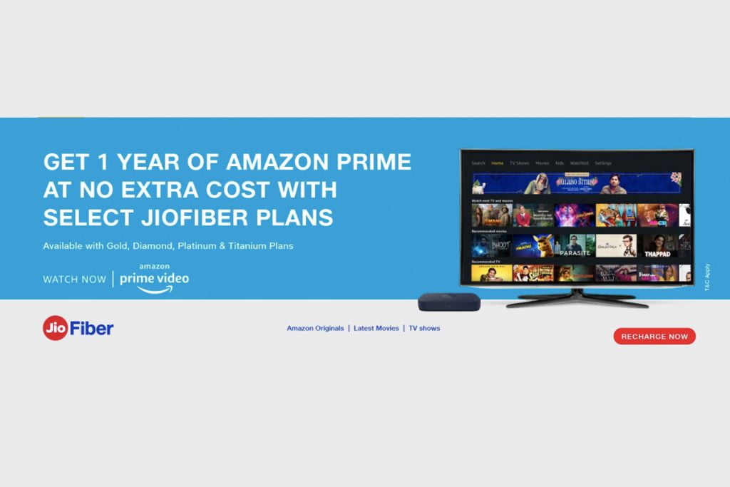 Get 1 Year Free Amazon Prime Membership with Jio Fiber